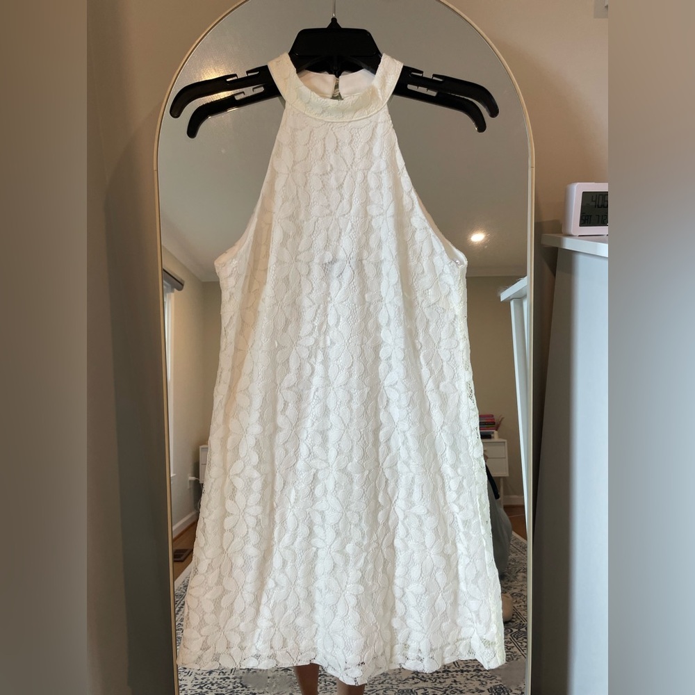 Elegant White Lace Halter Lulu’s Dress